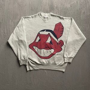 Vintage Cleveland Indians Chief Wahoo Sweatshirt Mens XL Grey 90s BVD